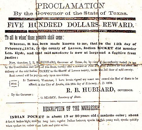Proclamation for the capture of Pocket the murderer of Leonard Hyde